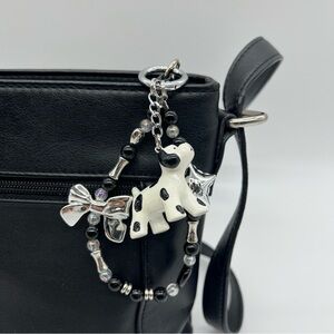 Bag Charm Keychain with Black and White Spotted Dog | New with brand tag